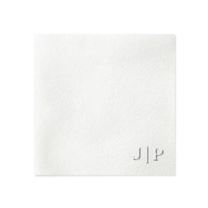 Find beauty in the simplicity of the Embossed Initials Napkin. The increasingly popular embossed style is perfect for leaving a lasting impression on guests. Available in a variety of sizes, styles and colors, the design suitable for nearly any function, from engagement events to office parties. 