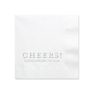 Raise glasses and spirits with our Cheers Embossed Napkin! The popular design is perfect for a wide variety of special occasions, from wedding parties to graduation celebrations. Fully customizable with your choice of color, size and style, create the perfect product for your party today.