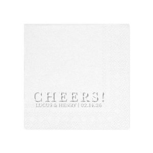 Raise glasses and spirits with our Cheers Embossed Napkin! The popular design is perfect for a wide variety of special occasions, from wedding parties to graduation celebrations. Fully customizable with your choice of color, size and style, create the perfect product for your party today.