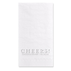 Raise glasses and spirits with our Cheers Embossed Napkin! The popular design is perfect for a wide variety of special occasions, from wedding parties to graduation celebrations. Fully customizable with your choice of color, size and style, create the perfect product for your party today.