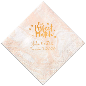 ForYourParty's chic Marble Blush Cocktail Napkin with Shiny Copper Foil has a Perfect Match graphic and is good for use in Words, Calligraphy, Wedding themed parties and will look fabulous with your unique touch. Your guests will agree!