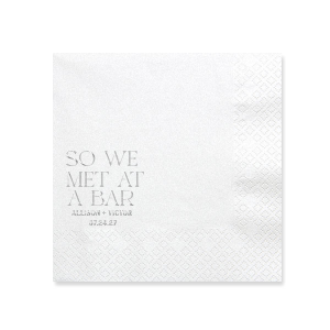 Tell your story with the Embossed Meet Cute Napkin. The trendy yet tasteful design is perfect for regaling friends and family with the humorous circumstances your meeting. Leave your impression today!