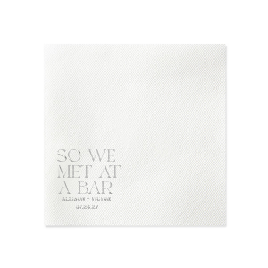 Tell your story with the Embossed Meet Cute Napkin. The trendy yet tasteful design is perfect for regaling friends and family with the humorous circumstances your meeting. Leave your impression today!