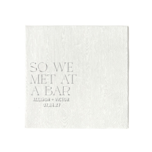 Tell your story with the Embossed Meet Cute Napkin. The trendy yet tasteful design is perfect for regaling friends and family with the humorous circumstances your meeting. Leave your impression today!