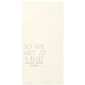 Tell your story with the Embossed Meet Cute Napkin. The trendy yet tasteful design is perfect for regaling friends and family with the humorous circumstances your meeting. Leave your impression today!