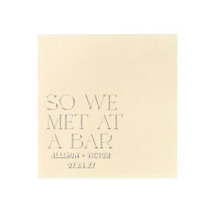 Tell your story with the Embossed Meet Cute Napkin. The trendy yet tasteful design is perfect for regaling friends and family with the humorous circumstances your meeting. Leave your impression today!