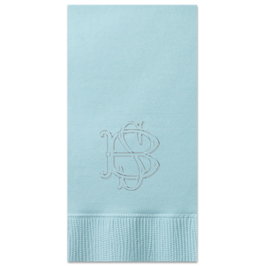 Pair elegance and functionality together with the Embossed Monogram Napkin. The increasingly popular embossed style is perfect for leaving a lasting impression on guests. Available in a variety of sizes, styles and colors, the design suitable for nearly any occasion, from engagement events to formal functions.