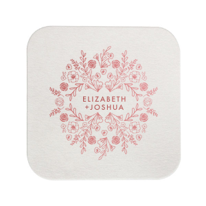 Rest your drinks upon the Floral Bouquet Wedding Coaster, lavishly adorned with a hand-drawn floral wreath. At its heart, the couple’s names bloom, turning each coaster into a canvas of elegance for your wedding celebration.