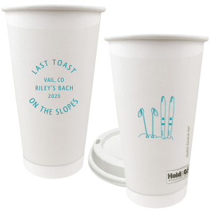 Warm yourself with the Last Toast on the Slopes Paper Cup. Perfect for winter bachelorette parties, travel themed events, and festive functions, the trendy design can be customized to your choice of color and text, exemplifying your unique taste.