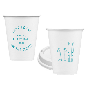 Warm yourself with the Last Toast on the Slopes Paper Cup. Perfect for winter bachelorette parties, travel themed events, and festive functions, the trendy design can be customized to your choice of color and text, exemplifying your unique taste.