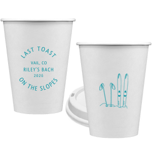 Warm yourself with the Last Toast on the Slopes Paper Cup. Perfect for winter bachelorette parties, travel themed events, and festive functions, the trendy design can be customized to your choice of color and text, exemplifying your unique taste.