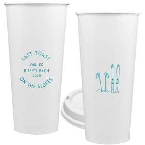 Warm yourself with the Last Toast on the Slopes Paper Cup. Perfect for winter bachelorette parties, travel themed events, and festive functions, the trendy design can be customized to your choice of color and text, exemplifying your unique taste.