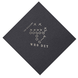 The new custom Big Game Napkin has a special graphics that will add the final touch on your party. They will bring that Football spirit inside your party, your guests will agree!