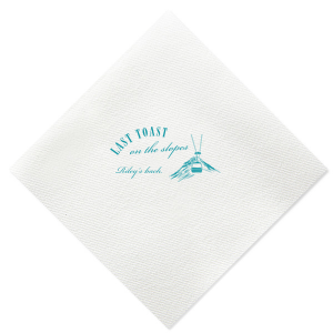 Set your party on track with the Last Toast on the Slopes Napkin. The high quality fabric features a idyllic winter mountain landscape and gondola lift. Customizable in a variety of fabric and foil colors, this trendy napkin is easy to personalize, guaranteeing a stylish hit at your festive function.