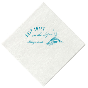 Set your party on track with the Last Toast on the Slopes Napkin. The high quality fabric features a idyllic winter mountain landscape and gondola lift. Customizable in a variety of fabric and foil colors, this trendy napkin is easy to personalize, guaranteeing a stylish hit at your festive function.