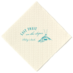 Set your party on track with the Last Toast on the Slopes Napkin. The high quality fabric features a idyllic winter mountain landscape and gondola lift. Customizable in a variety of fabric and foil colors, this trendy napkin is easy to personalize, guaranteeing a stylish hit at your festive function.