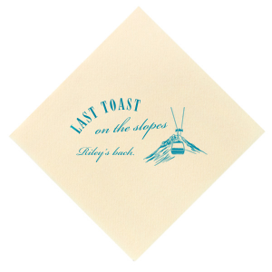 Set your party on track with the Last Toast on the Slopes Napkin. The high quality fabric features a idyllic winter mountain landscape and gondola lift. Customizable in a variety of fabric and foil colors, this trendy napkin is easy to personalize, guaranteeing a stylish hit at your festive function.