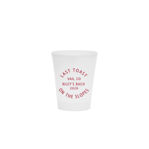Spread good spirits and cheer with the Last Toast on the Slopes Shot Glass. The trendy cup is perfect for bachelor & bachelorette getaways, holiday parties or other winter festivities! Customize the text and choose a color to best match your unique taste.