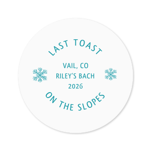Add a personal touch to gifts with the Last Toast on the Slopes Label. Customize the text and color to your taste, making it perfect for winter functions or outdoor themed parties. The personal touch is sure to warm hearts!
