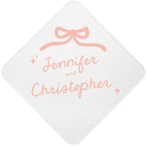 Set the mood right at your next event with the Hand-drawn Twinkle & Bow Coaster. The pulp board coaster is comes in a variety of styles, shapes and colors featuring fully customizable text and your choice of foil stamp color to fully personalize your experience. 