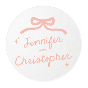 Set the mood right at your next event with the Hand-drawn Twinkle & Bow Coaster. The pulp board coaster is comes in a variety of styles, shapes and colors featuring fully customizable text and your choice of foil stamp color to fully personalize your experience. 