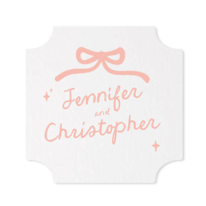 Set the mood right at your next event with the Hand-drawn Twinkle & Bow Coaster. The pulp board coaster is comes in a variety of styles, shapes and colors featuring fully customizable text and your choice of foil stamp color to fully personalize your experience. 