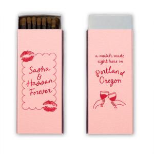 Commemorate the place where it all began with A Match Made Here Match. For when you want to pay homage to the special place you met, the customizable matchbook is availble in a wide variety of colors and styles to best celebrate you and your partner's long lasting love.  