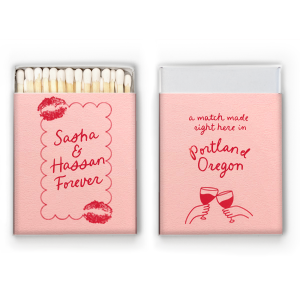 Commemorate the place where it all began with A Match Made Here Match. For when you want to pay homage to the special place you met, the customizable matchbook is availble in a wide variety of colors and styles to best celebrate you and your partner's long lasting love.  