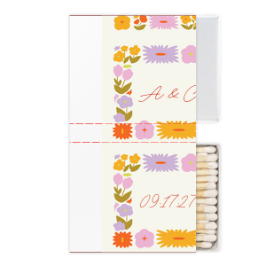 Brighten any party with the Flower Garden Border Photo Match! Perfect for spring or summer time events, the high quality photo matchbox features a graphic of colorful garden flowers bordering initials to impart a sunny feeling for any function. From baby showers, engagements or weddings, these matches make memorable keepsakes and gifts that are sure to be a shine a light in the life of those you love.