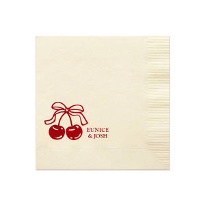 There's nothing sweeter than our Cherry Bow Names Napkin for your next party event! Featuring a duo of cherries tied together by a bow, the design is as cute as you and your lover. Customize the text to make it extra special at your next momentous occasion, be it an engagement, wedding, anniversary or any other celebration of love.