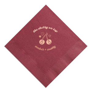 Your next event is sure to be special with the Cherry On Top Napkin! The cute and stylish napkin features a cheery pair of cherries and is customizable in a variety of styles and colors to best match your lovely function. 