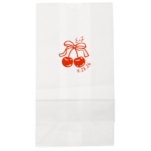 Pair your next big party with something sweet in the Cherry Bow Initials Bag. The stylish design makes for perfect giftware, imparting a memento or souvenir to your adoring guests. Featuring customizable text and colors, choose the best way to express yourself!