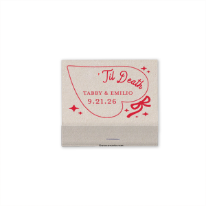 Find a love that is everlasting with the Til Death Heart Matchbook. The swooping heart design is paired with customizable text in your choice of colors to exemplify your adoration. Whether it's for anniversaries, weddings or the valentine's holiday, this matchbook is sure to be a drop dead gorgeous addition to you special event.