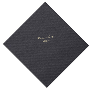 Keep it simple and classy with the Handwritten Script Napkin. The bespoke design features customizable text available in a variety of color printed on high quality napkins in the color of your choice.