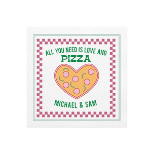Don't be afraid to get hot and cheesy with the Love and Pizza Full Color Napkin. The full color photo napkin is ink printed on high quality napkins with fully customizable text to add a further personalization for your next big party or special event!