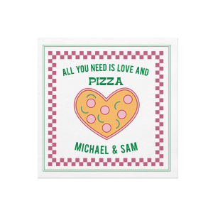 Don't be afraid to get hot and cheesy with the Love and Pizza Full Color Napkin. The full color photo napkin is ink printed on high quality napkins with fully customizable text to add a further personalization for your next big party or special event!