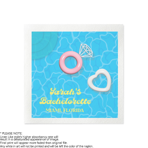 The Bachelorette Pool Party Full Color Napkin is sure to be a cool addition for your summer time party. The photo color napkin is perfect for aquatic events from pool parties to beach front functions. Featuring fully customizable text, personalize the design to best match your style.
