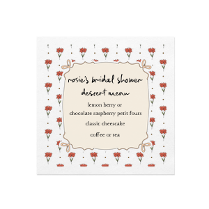 You'll swoon over our Posies and Bows Photo Napkin at your next special occasion. The high quality napkins are ink printed in full color to create an eye catching dinnerware sure to pop! Serving a variety of functions, customize the design with personalized text to make it one of a kind memento at your next wedding, anniversary, birthday party, or any other momentous event.