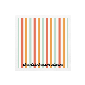 Go retro with the Groovy Stripes Photo Napkin! The sleek design keeps it simple with vertical multicolor lines above custom text. Ink printed on high quality napkins, the colorful design is perfect for home entertainment or whatever party you're next planning.