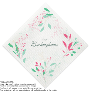 Celebrate new growth with the Spring Leaves Full Color Napkin. The full color photo napkin features an ink printed design of newly budding leaves and flowers, symbolizing new beginnings and growth. Customize the text to make a perfect dinnerware for your next engagement, wedding or other special party event.