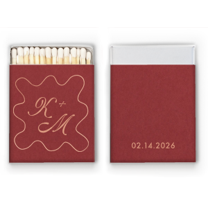 Go with elegance with the Chic Initials Matchbox. The simple and sleek design features customizable text within a bespoke curvy border with dates on the backside. Personalize the matchbox with your choice of box color and foil stamp to create a design that's as stylish as you are.