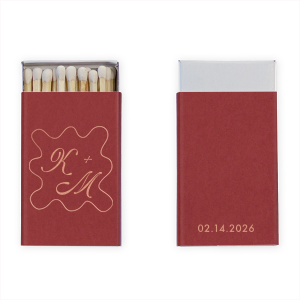 Go with elegance with the Chic Initials Matchbox. The simple and sleek design features customizable text within a bespoke curvy border with dates on the backside. Personalize the matchbox with your choice of box color and foil stamp to create a design that's as stylish as you are.