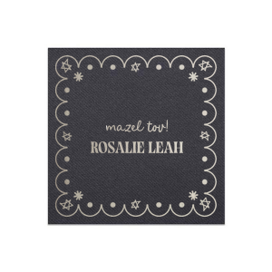 Celebrate life with the Star of David Frame Napkin! The stylish design features a scalloped frame around Stars of David and customizable text. Create heart felt and congratulatory messages to make your next special occasion unforgettable.
