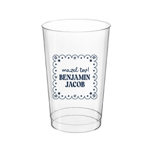 Mazel Tov to momentous occasions with the Star of David Frame Cup! The stylish design features a scalloped frame around Stars of David and customizable text printed on your choice of cup style. Perfect for toasting with loved ones and new friends.