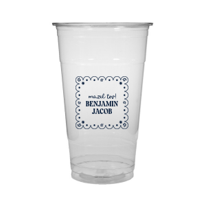 Mazel Tov to momentous occasions with the Star of David Frame Cup! The stylish design features a scalloped frame around Stars of David and customizable text printed on your choice of cup style. Perfect for toasting with loved ones and new friends.