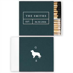 The Family Pet Match features a boxed layout, a customizable date and initials, and a charming dog silhouette for a timeless personalized feel. Any pet lover can add it to the table to elevate their everyday rituals. Perfect for housewarmings or anniversaries.