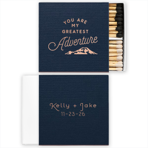 Spark romance with Adventure Mountains Matchbox where 'You Are My Greatest Adventure' is scribed in grand, vintage script. Celebrate a love as enduring as the mountains—perfect for couples whose relationship is their most cherished journey.