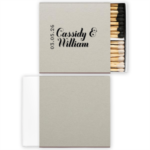 The Relaxed Reception Modern Match features bold, modern script names alongside a vertically displayed event date for a stylish statement. Customize yours to add a cohesive and memorable detail to your celebration. Perfect for wedding receptions or rehearsal dinners.