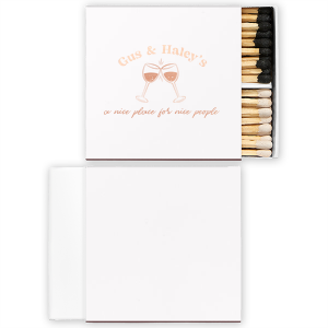 A Nice Place For Nice People Matches features a charming clinking-glasses illustration below the couple’s names and playful script tagline. Add it to your bar cart to elevate gatherings and showcase your welcoming style. Spot-on for dinner parties or casual celebrations at home.