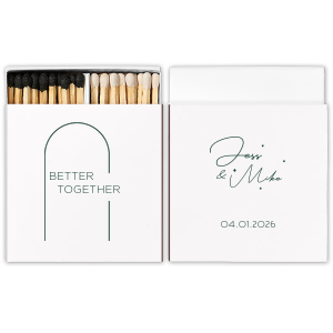 The Better Together Perfect Pair Names Match beautifully captures the sentiment of unity. The front showcases an arch with "better together" in bold capitals, symbolizing the couple's perfect pairing. The reverse side features the couple's names and event date in an artsy, flowing script, blending elegance and romance in every detail.
